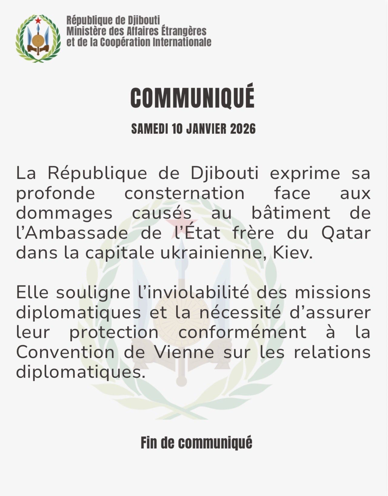 Communiqué du samedi 10 janvier 2026