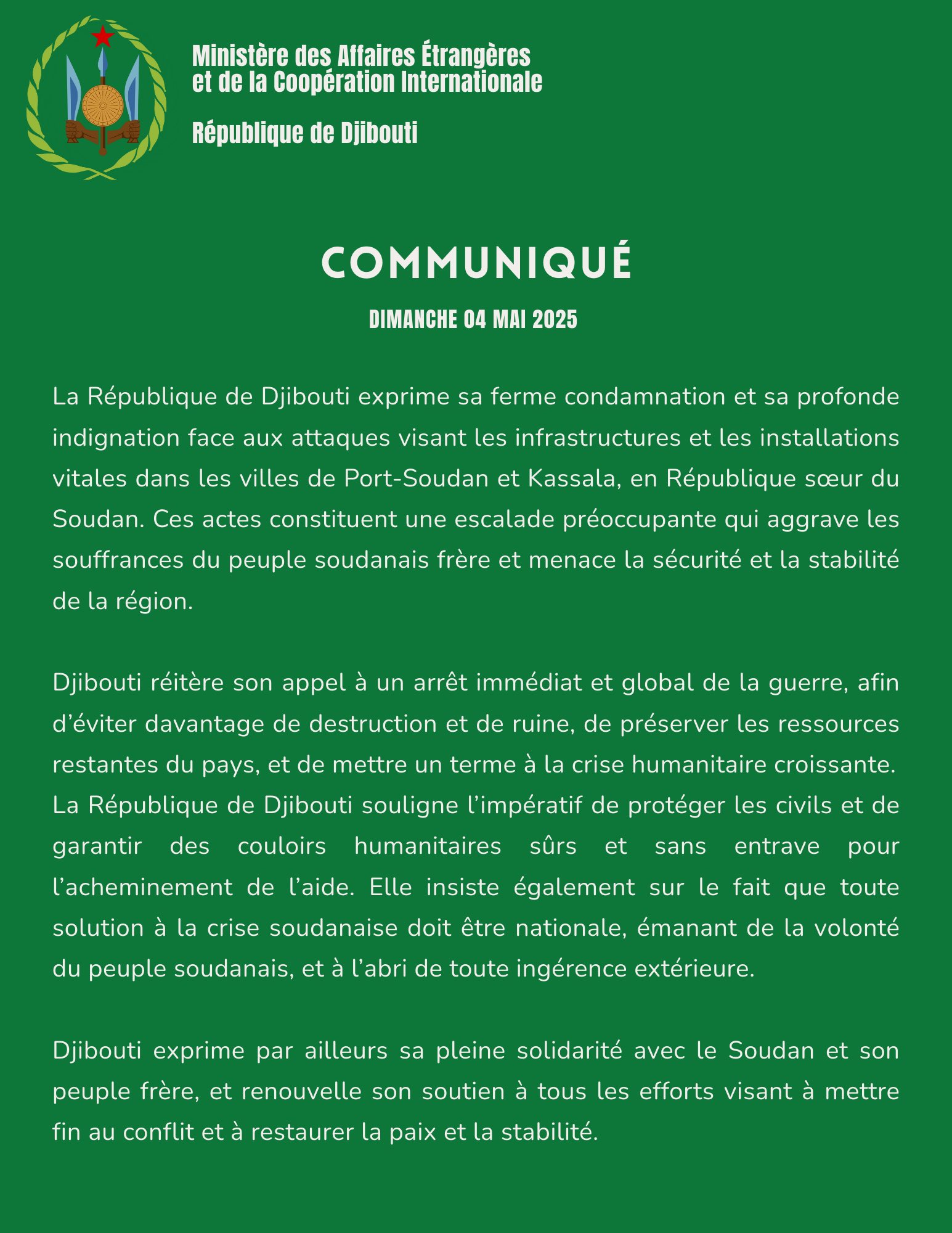 Communiqué du dimanche 04 mai 2025
