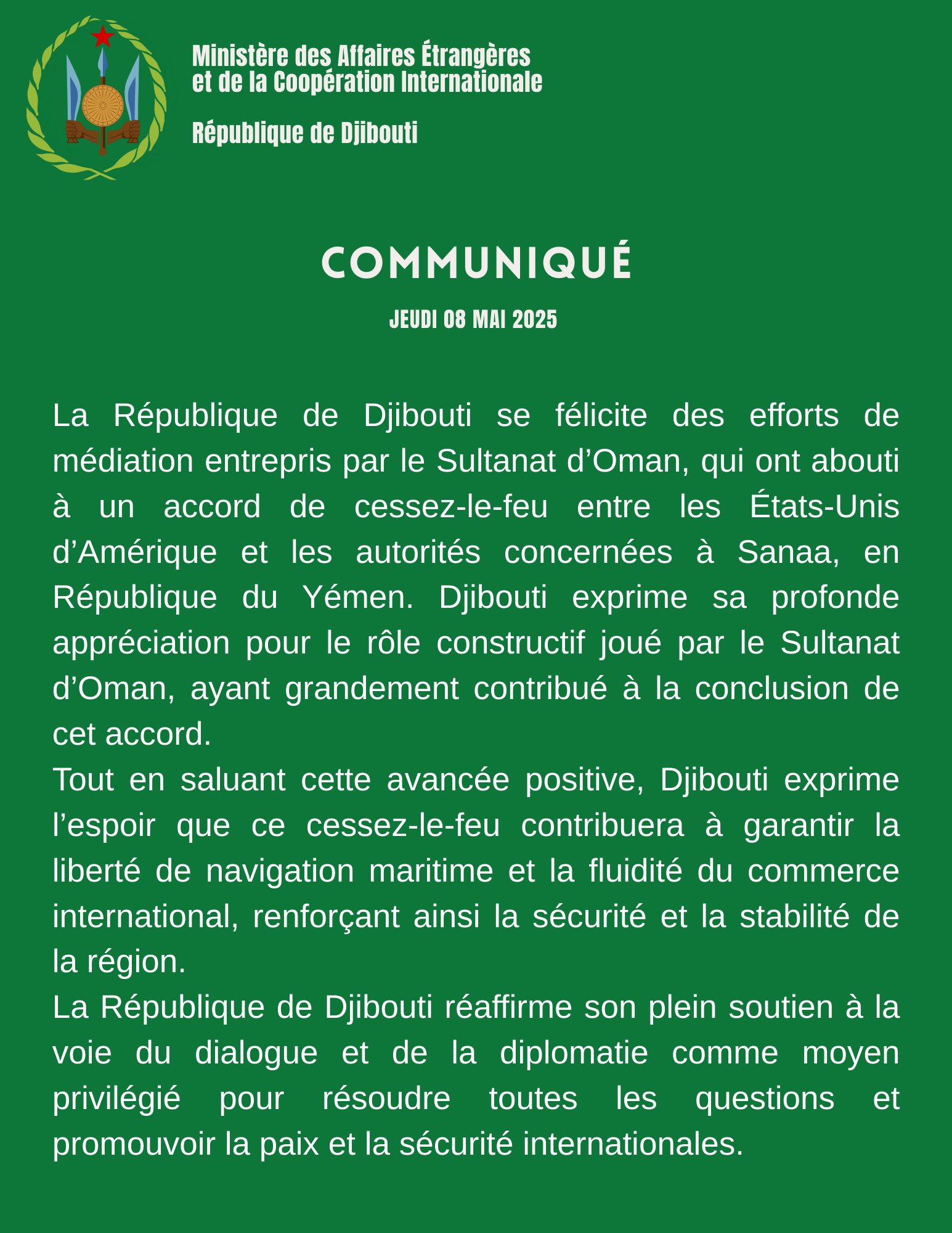 Communiqué du jeudi 08 mai 2025