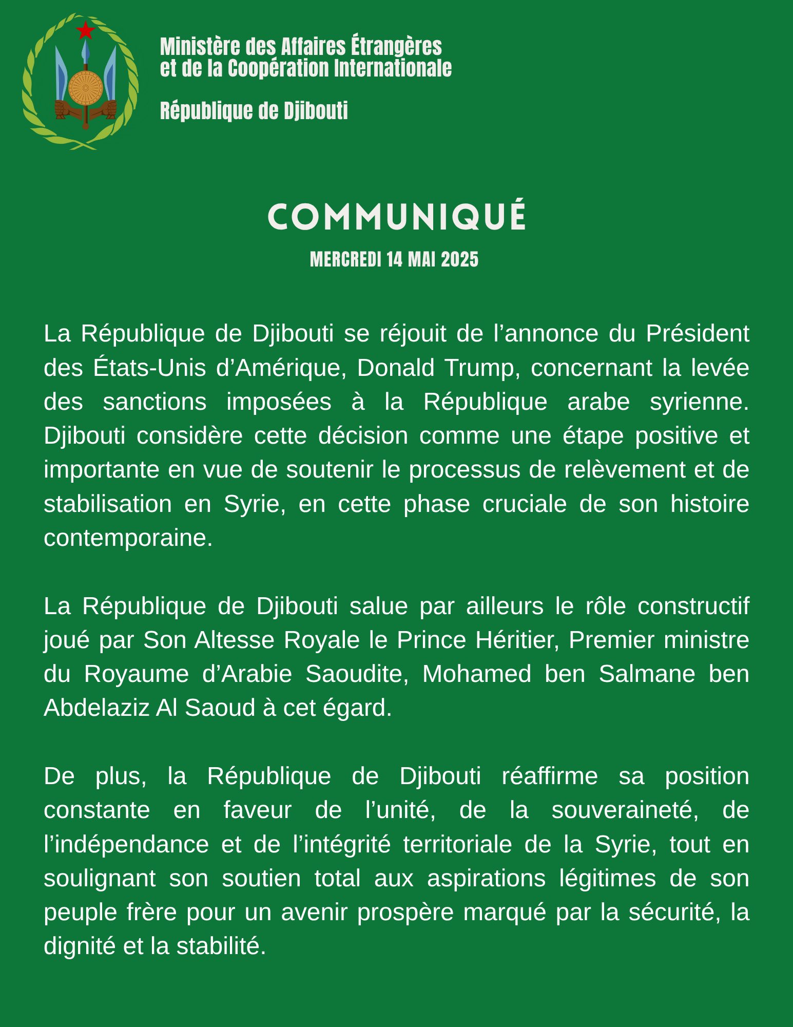 Communiqué du mercredi 14 mai 2025