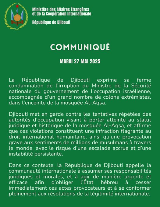 Communiqué du mardi 27 mai 2025