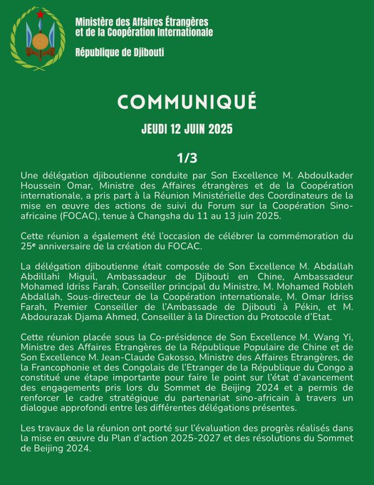 Communiqué du jeudi 12 juin 2025