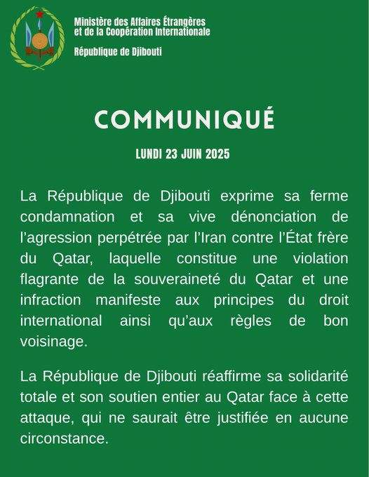 Communiqué du lundi 23 juin 2025