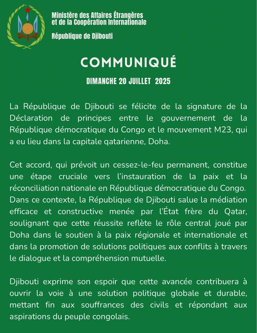 Communiqué du dimanche 20 juillet 2025