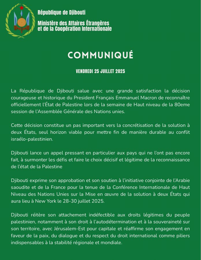 Communiqué du vendredi 25 juillet 2025