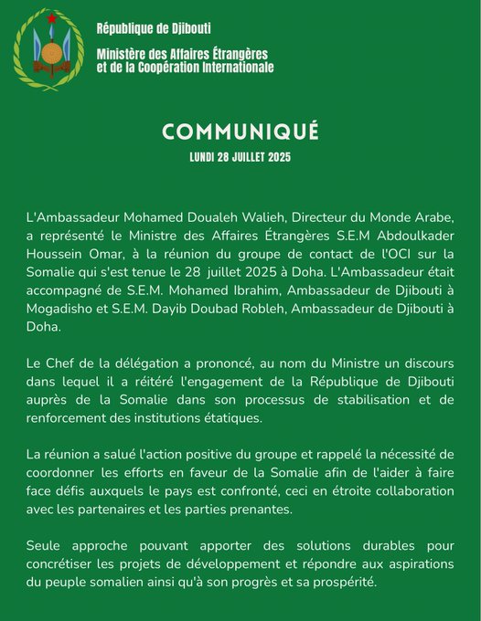 Communiqué du lundi 28 juillet 2025