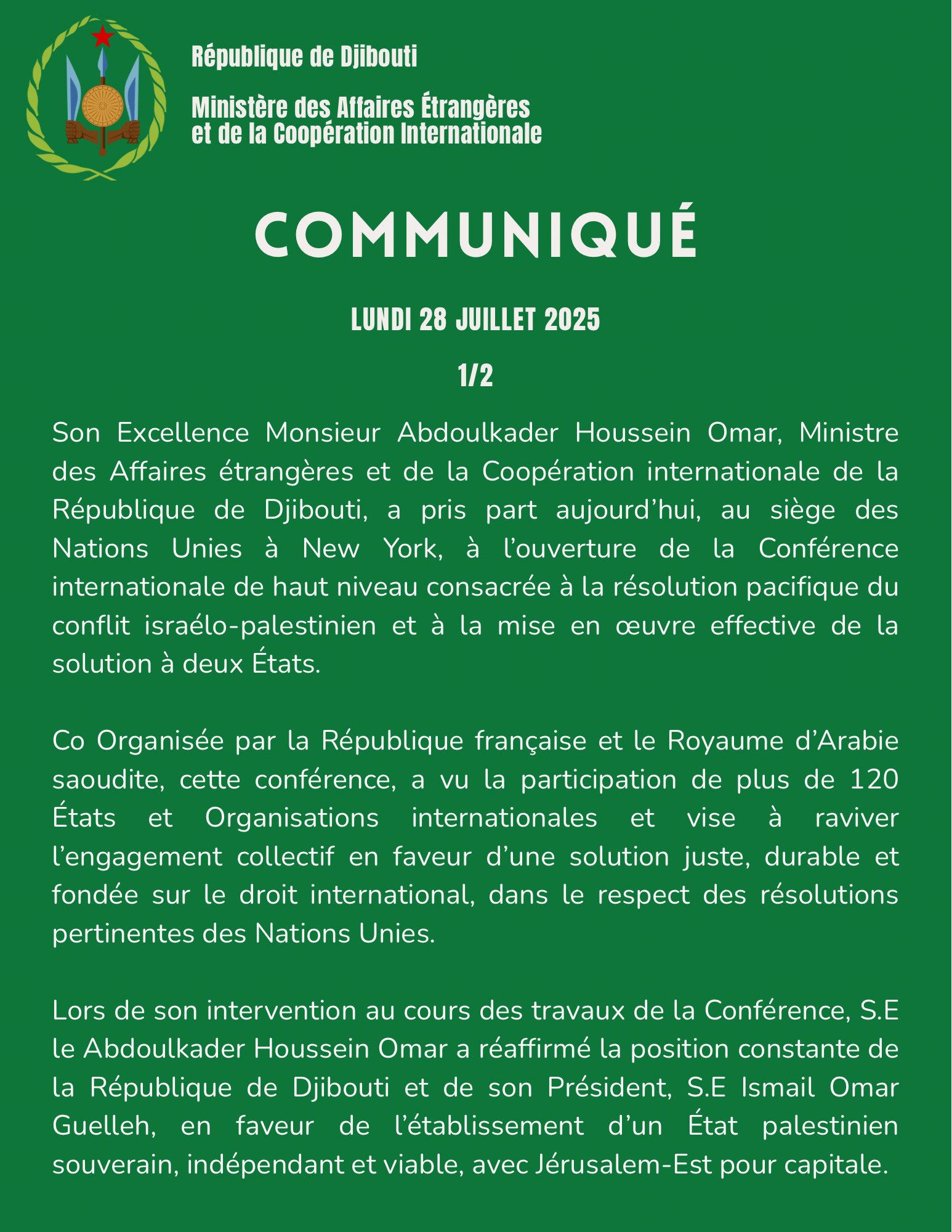 Communiqué n°2 du lundi 28 juillet 2025