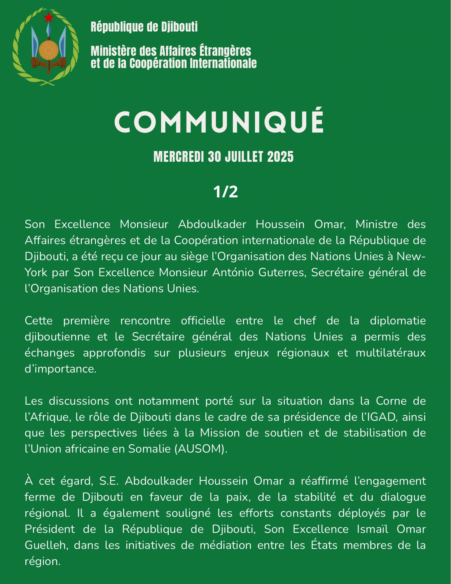 Communiqué du mercredi 30 juillet 2025