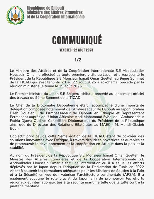 Communiqué du vendredi 22 août 2025