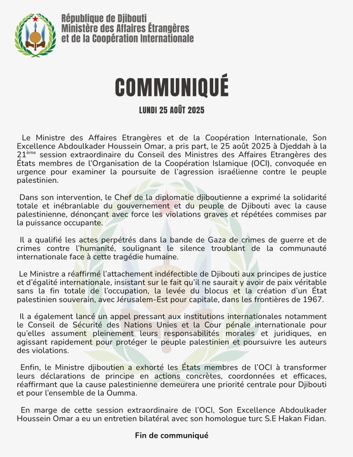 Communiqué du lundi 25 août 2025