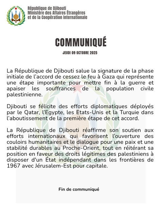 Communiqué du jeudi 09 octobre 2025