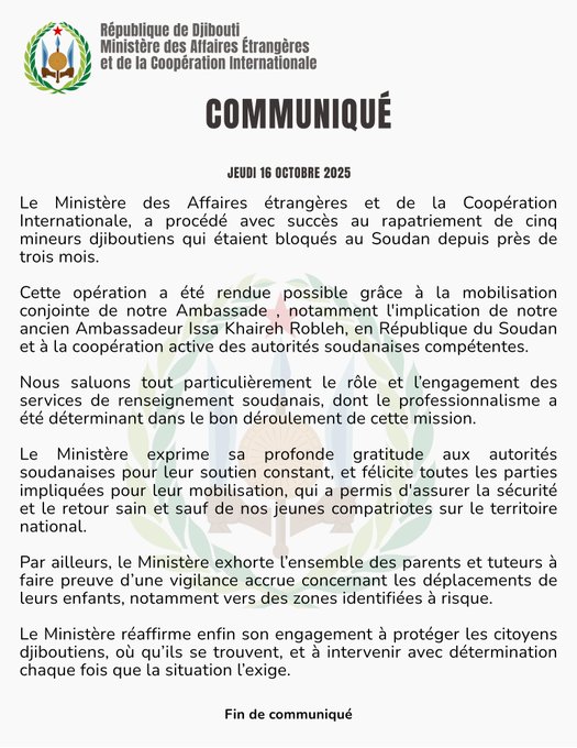 Communiqué du jeudi 16 octobre 2025