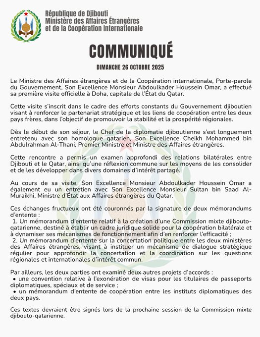 Communiqué du dimanche 26 octobre 2025