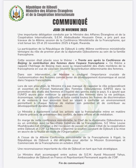 Communiqué du jeudi 20 novembre 2025