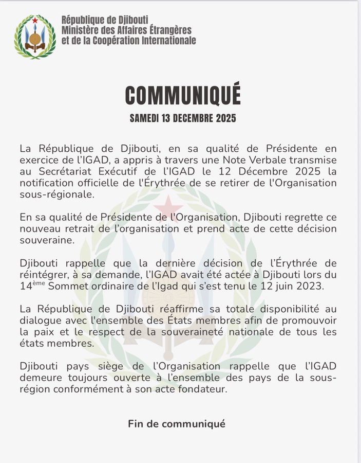 Communiqué du samedi 13 décembre 2025