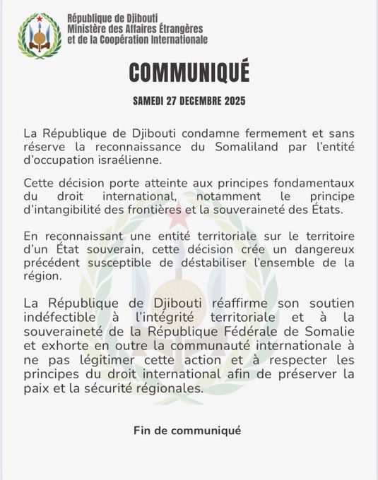 Communiqué du samedi 27 décembre 2025